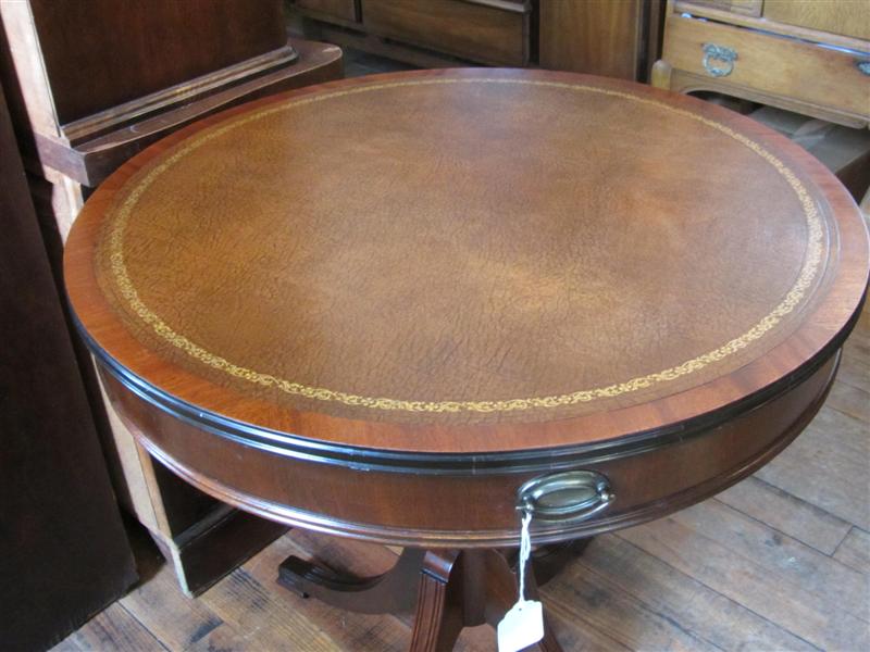 Duncan Phyfe Leather Top Table With, Vintage Round Leather Top Coffee Table